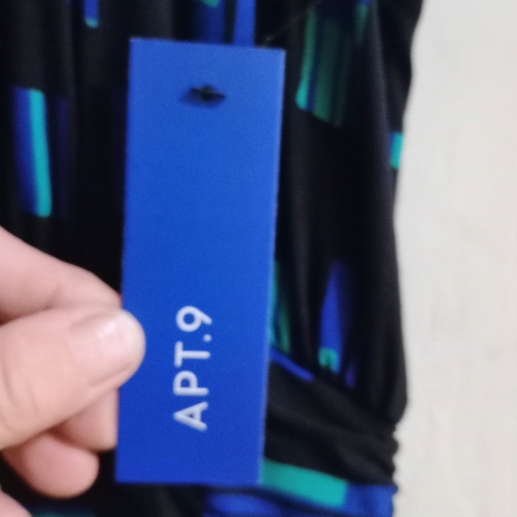 Apt.9 NWT Long Dress sz. Large Black w‎ Blue&Green - Picture 6 of 13